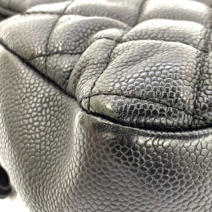Chanel Easy Flap Jumbo Black Caviar Leather Silver Hardware Shoulder Bag