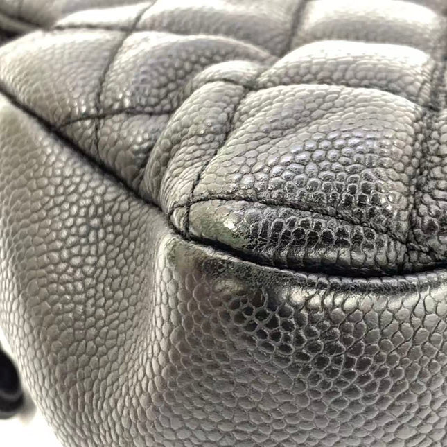 Chanel Easy Flap Jumbo Black Caviar Leather Silver Hardware Shoulder Bag