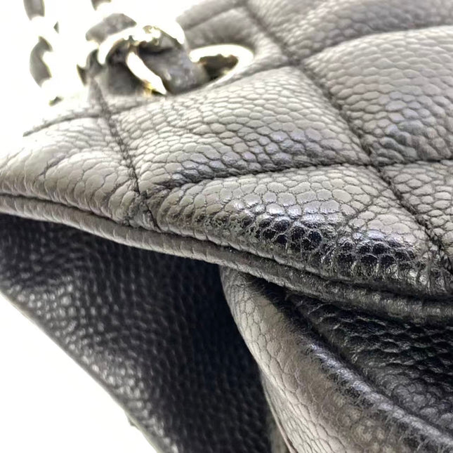 Chanel Easy Flap Jumbo Black Caviar Leather Silver Hardware Shoulder Bag