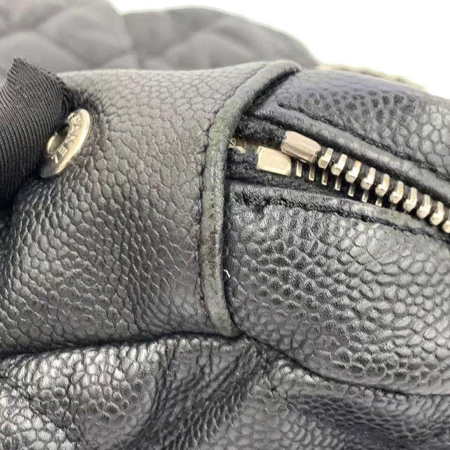 Chanel Easy Flap Jumbo Black Caviar Leather Silver Hardware Shoulder Bag