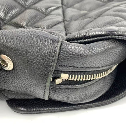 Chanel Easy Flap Jumbo Black Caviar Leather Silver Hardware Shoulder Bag