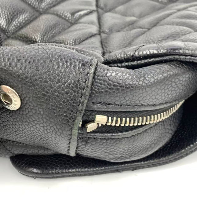 Chanel Easy Flap Jumbo Black Caviar Leather Silver Hardware Shoulder Bag