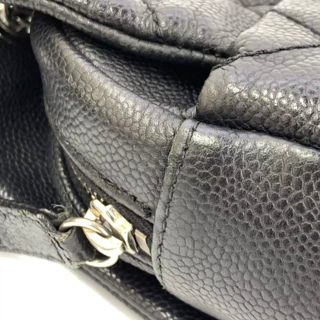 Chanel Easy Flap Jumbo Black Caviar Leather Silver Hardware Shoulder Bag