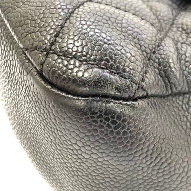 Chanel Easy Flap Jumbo Black Caviar Leather Silver Hardware Shoulder Bag