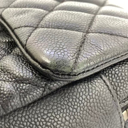 Chanel Easy Flap Jumbo Black Caviar Leather Silver Hardware Shoulder Bag