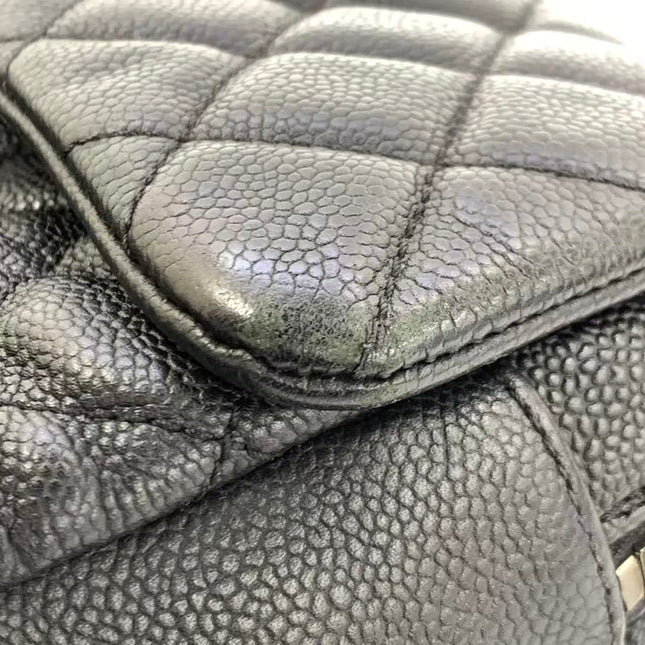 Chanel Easy Flap Jumbo Black Caviar Leather Silver Hardware Shoulder Bag