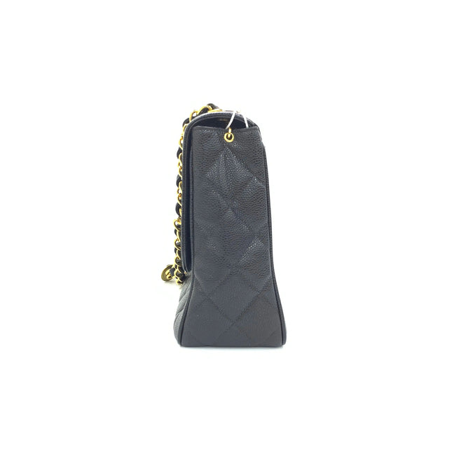 Chanel Vintage Flap Bag Medium Black Caviar Leather Mega CC 24k Gold Hardware