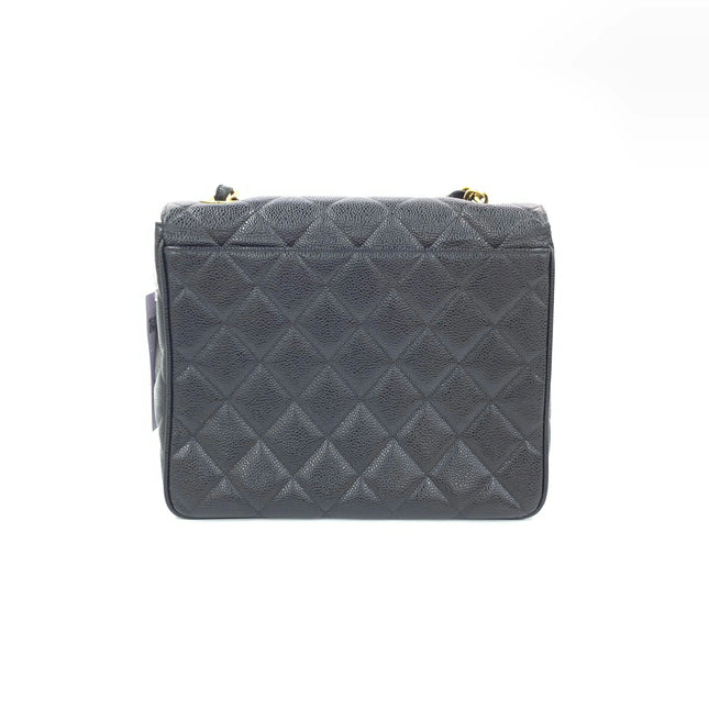 Chanel Vintage Flap Bag Medium Black Caviar Leather Mega CC 24k Gold Hardware