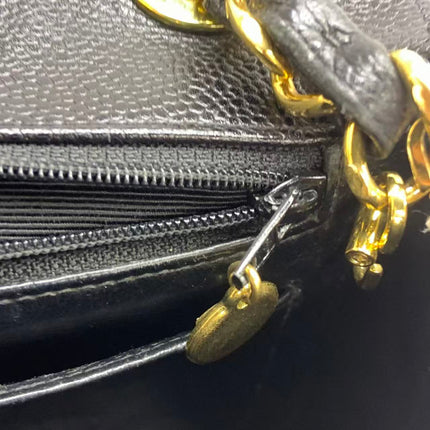 Chanel Vintage Flap Bag Medium Black Caviar Leather Mega CC 24k Gold Hardware