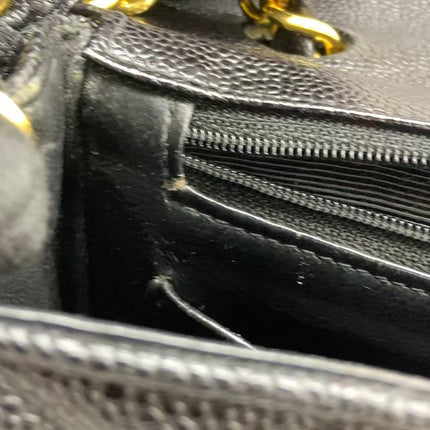 Chanel Vintage Flap Bag Medium Black Caviar Leather Mega CC 24k Gold Hardware