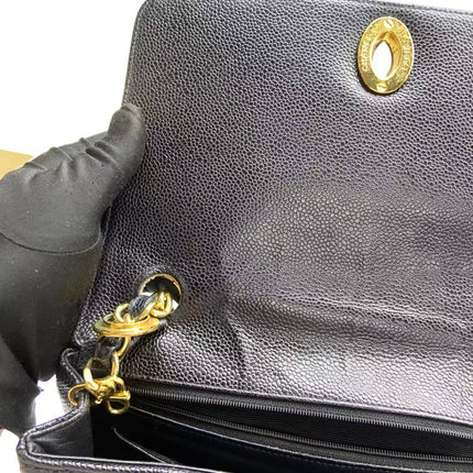 Chanel Vintage Flap Bag Medium Black Caviar Leather Mega CC 24k Gold Hardware