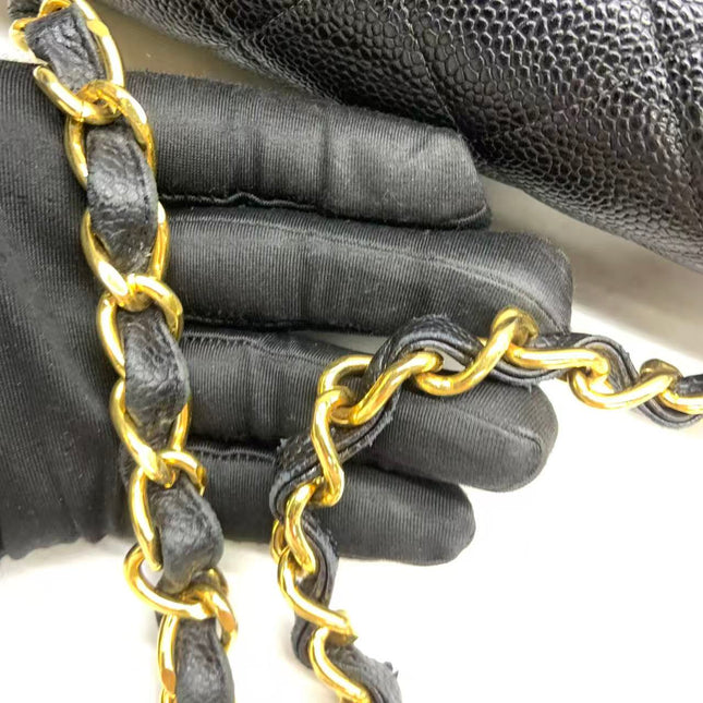 Chanel Vintage Flap Bag Medium Black Caviar Leather Mega CC 24k Gold Hardware