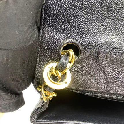 Chanel Vintage Flap Bag Medium Black Caviar Leather Mega CC 24k Gold Hardware