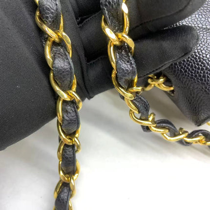 Chanel Vintage Flap Bag Medium Black Caviar Leather Mega CC 24k Gold Hardware