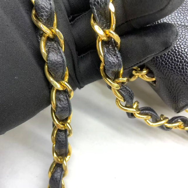 Chanel Vintage Flap Bag Medium Black Caviar Leather Mega CC 24k Gold Hardware