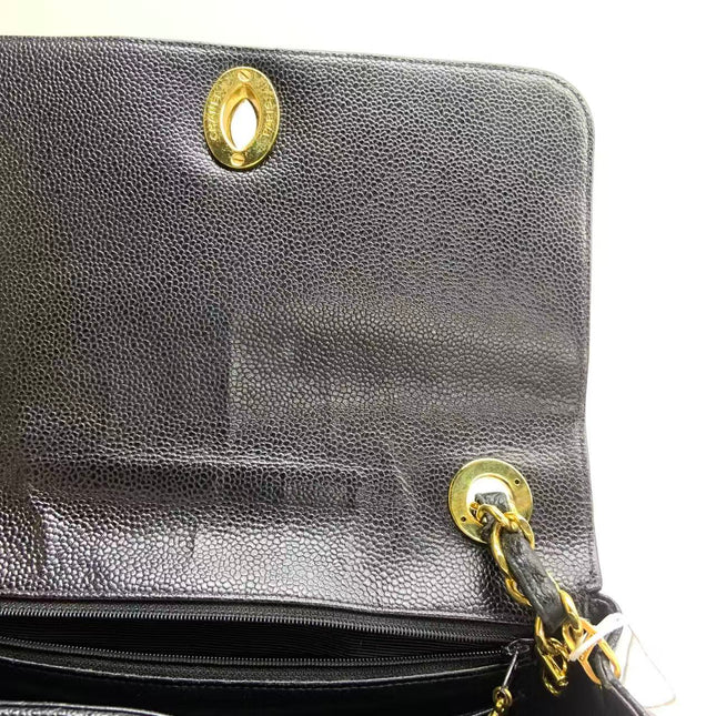 Chanel Vintage Flap Bag Medium Black Caviar Leather Mega CC 24k Gold Hardware
