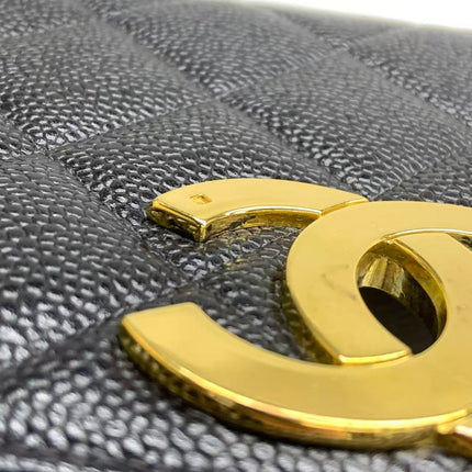 Chanel Vintage Flap Bag Medium Black Caviar Leather Mega CC 24k Gold Hardware
