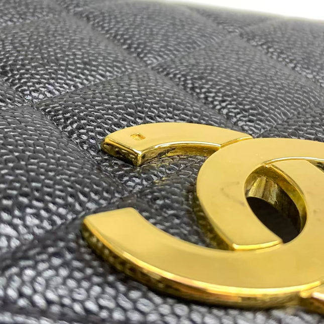 Chanel Vintage Flap Bag Medium Black Caviar Leather Mega CC 24k Gold Hardware