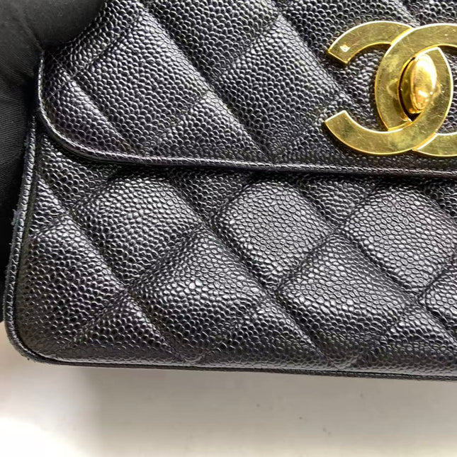 Chanel Vintage Flap Bag Medium Black Caviar Leather Mega CC 24k Gold Hardware