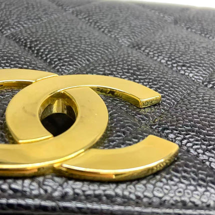 Chanel Vintage Flap Bag Medium Black Caviar Leather Mega CC 24k Gold Hardware