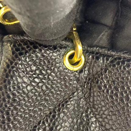 Chanel Vintage Flap Bag Medium Black Caviar Leather Mega CC 24k Gold Hardware