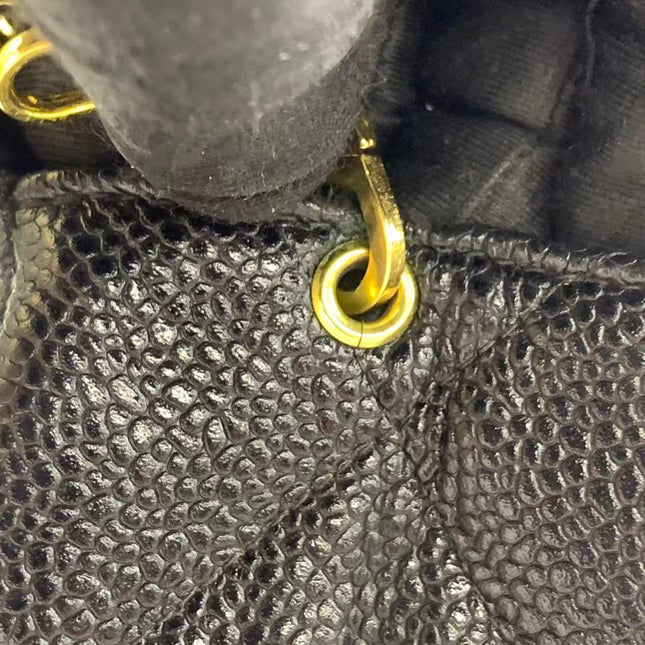 Chanel Vintage Flap Bag Medium Black Caviar Leather Mega CC 24k Gold Hardware