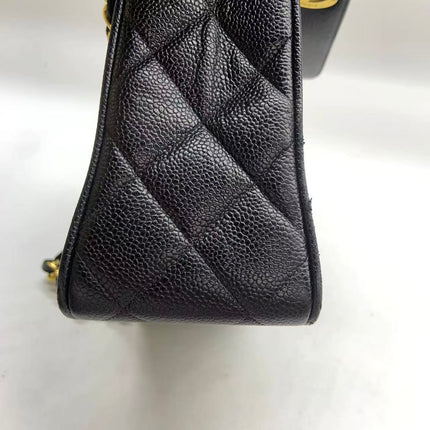 Chanel Vintage Flap Bag Medium Black Caviar Leather Mega CC 24k Gold Hardware