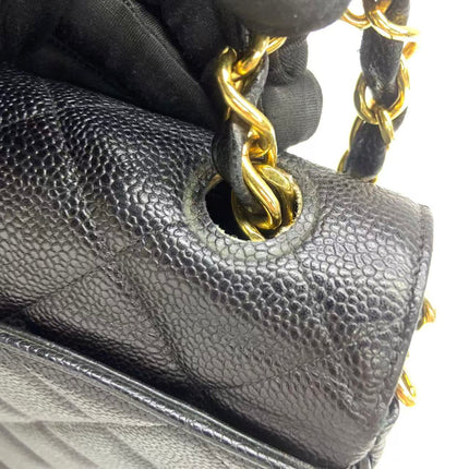 Chanel Vintage Flap Bag Medium Black Caviar Leather Mega CC 24k Gold Hardware