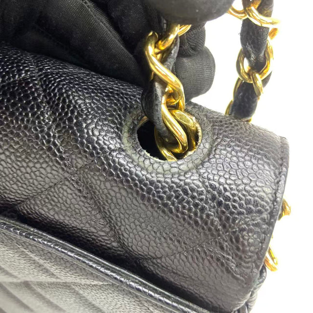 Chanel Vintage Flap Bag Medium Black Caviar Leather Mega CC 24k Gold Hardware