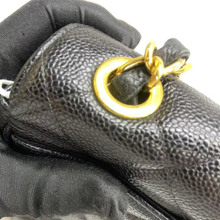 Chanel Vintage Flap Bag Medium Black Caviar Leather Mega CC 24k Gold Hardware