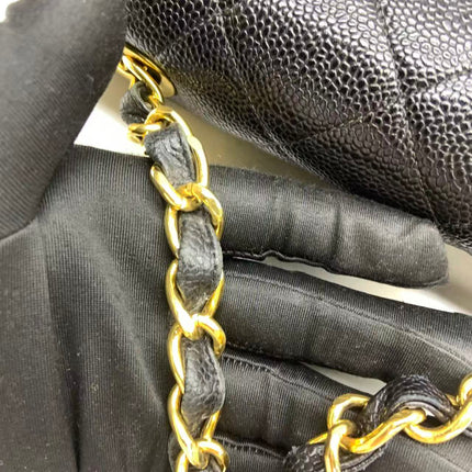 Chanel Vintage Flap Bag Medium Black Caviar Leather Mega CC 24k Gold Hardware