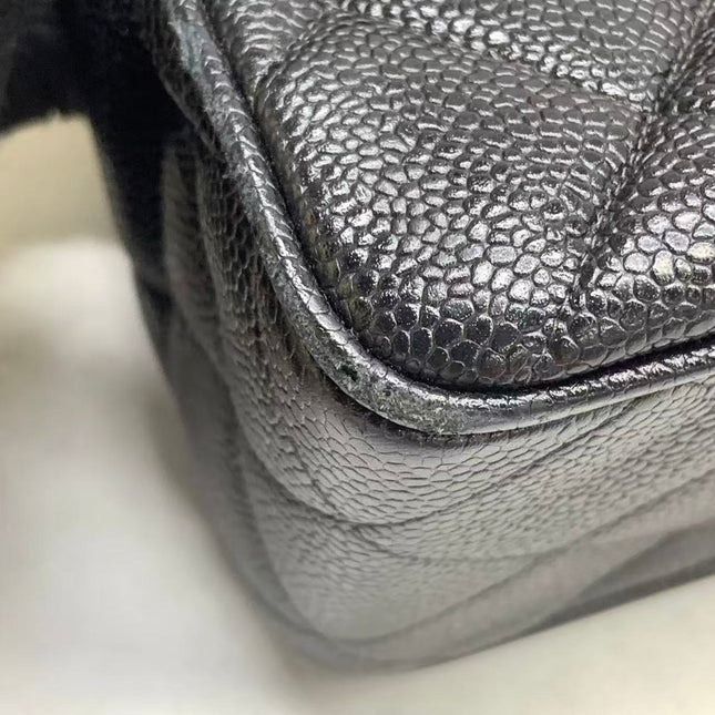 Chanel Vintage Flap Bag Medium Black Caviar Leather Mega CC 24k Gold Hardware