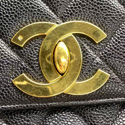 Chanel Vintage Flap Bag Medium Black Caviar Leather Mega CC 24k Gold Hardware