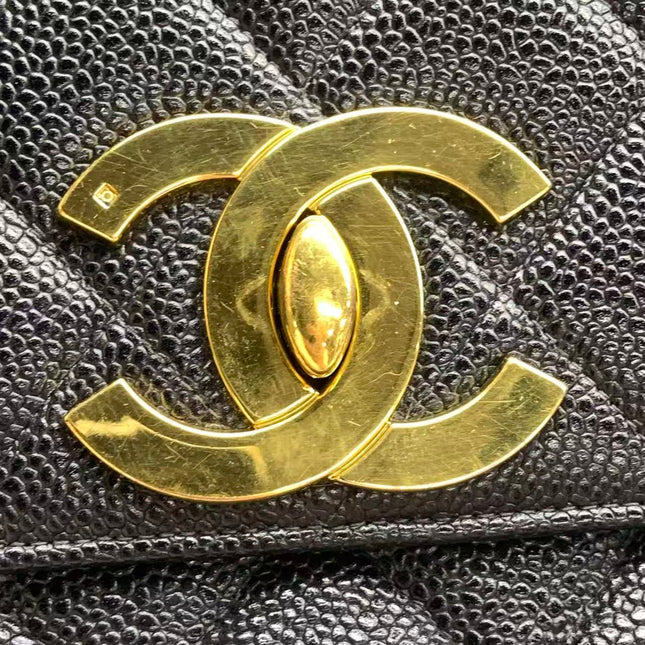 Chanel Vintage Flap Bag Medium Black Caviar Leather Mega CC 24k Gold Hardware