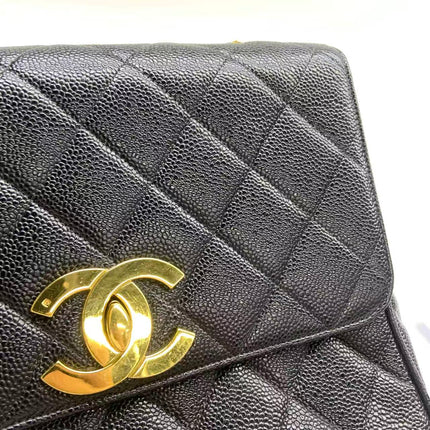 Chanel Vintage Flap Bag Medium Black Caviar Leather Mega CC 24k Gold Hardware