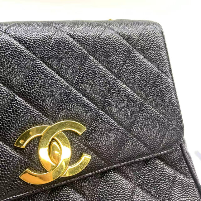 Chanel Vintage Flap Bag Medium Black Caviar Leather Mega CC 24k Gold Hardware