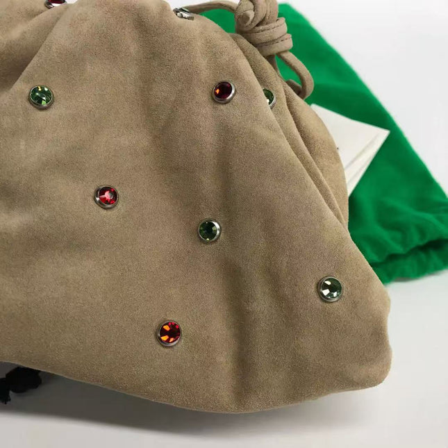 Bottega Veneta Pouch Mini Brown Suede with Multicolor Gems