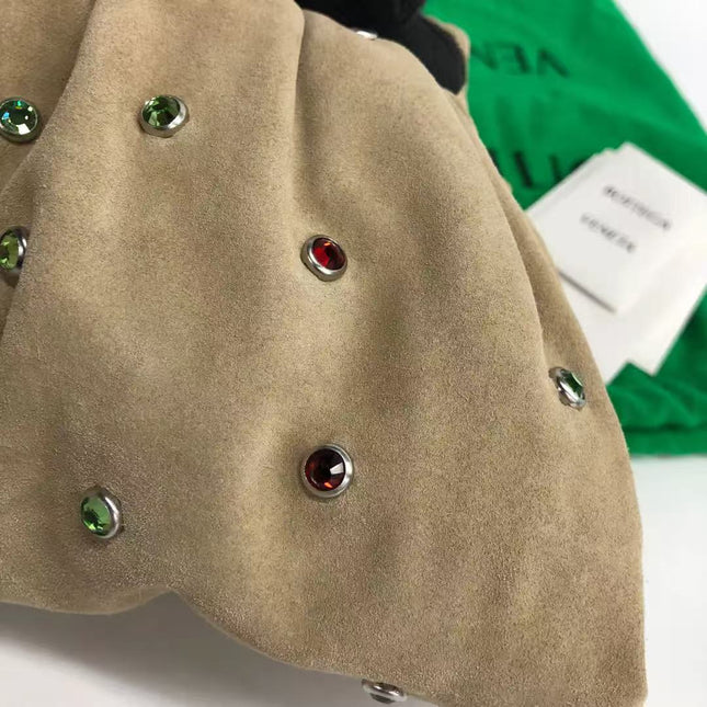 Bottega Veneta Pouch Mini Brown Suede with Multicolor Gems