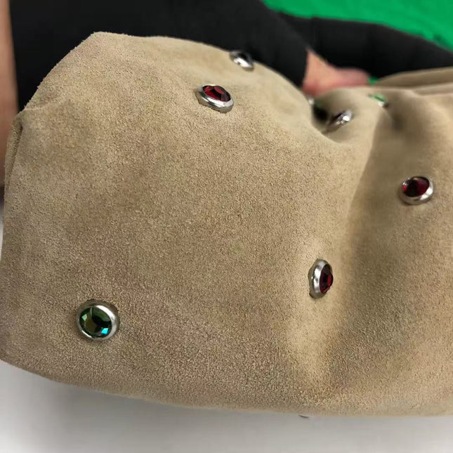 Bottega Veneta Pouch Mini Brown Suede with Multicolor Gems