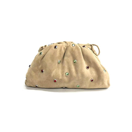 Bottega Veneta Pouch Mini Brown Suede with Multicolor Gems