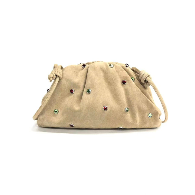 Bottega Veneta Pouch Mini Brown Suede with Multicolor Gems
