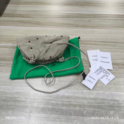 Bottega Veneta Pouch Mini Brown Suede with Multicolor Gems