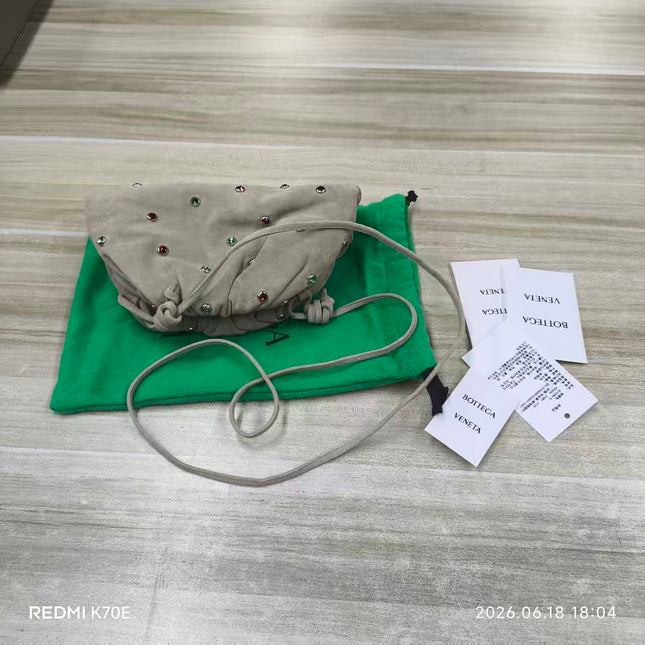 Bottega Veneta Pouch Mini Brown Suede with Multicolor Gems