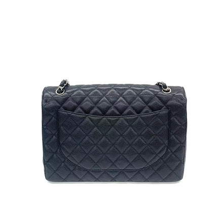 Chanel Classic Flap Maxi Black Caviar Leather Single Flap with Silver Hardware