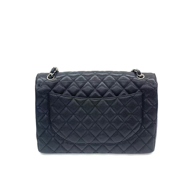 Chanel Classic Flap Maxi Black Caviar Leather Single Flap with Silver Hardware