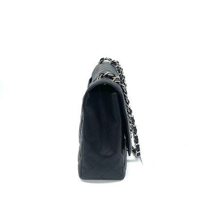 Chanel Classic Flap Maxi Black Caviar Leather Single Flap with Silver Hardware