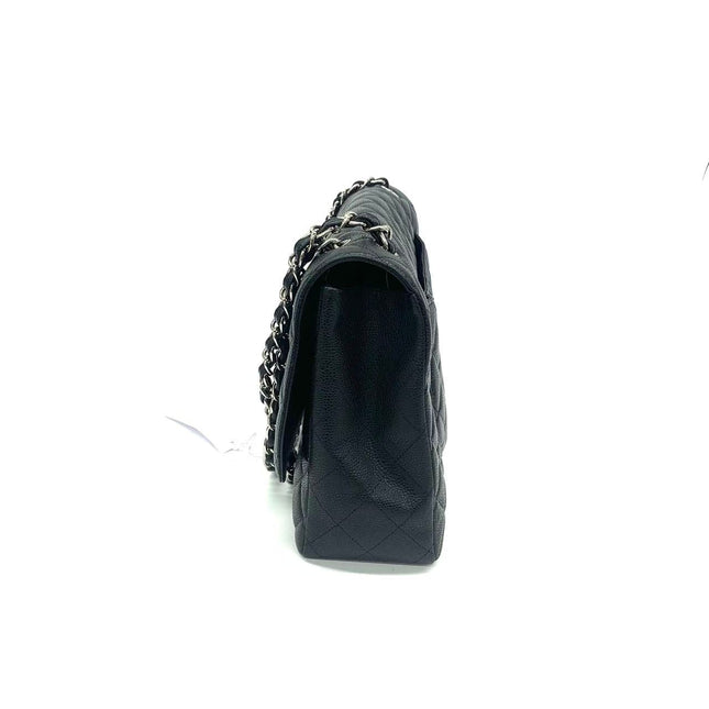 Chanel Classic Flap Maxi Black Caviar Leather Single Flap with Silver Hardware