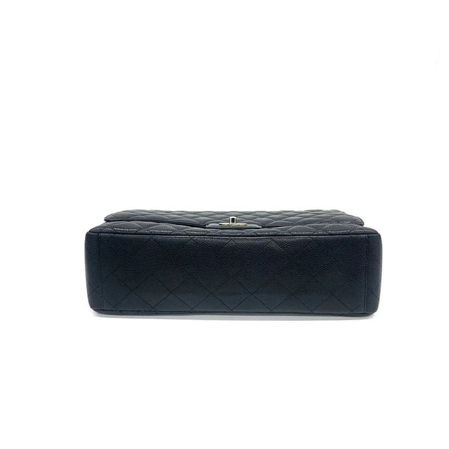 Chanel Classic Flap Maxi Black Caviar Leather Single Flap with Silver Hardware