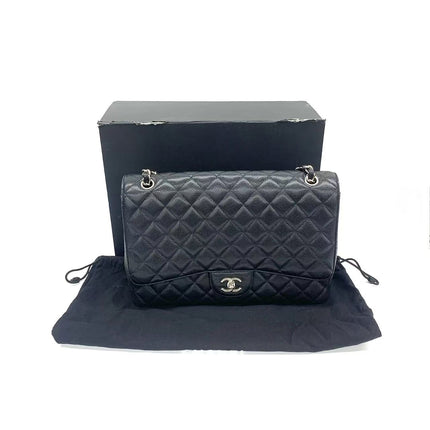 Chanel Classic Flap Maxi Black Caviar Leather Single Flap with Silver Hardware