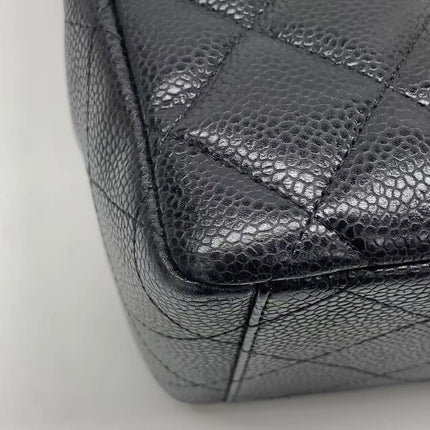 Chanel Classic Flap Maxi Black Caviar Leather Single Flap with Silver Hardware